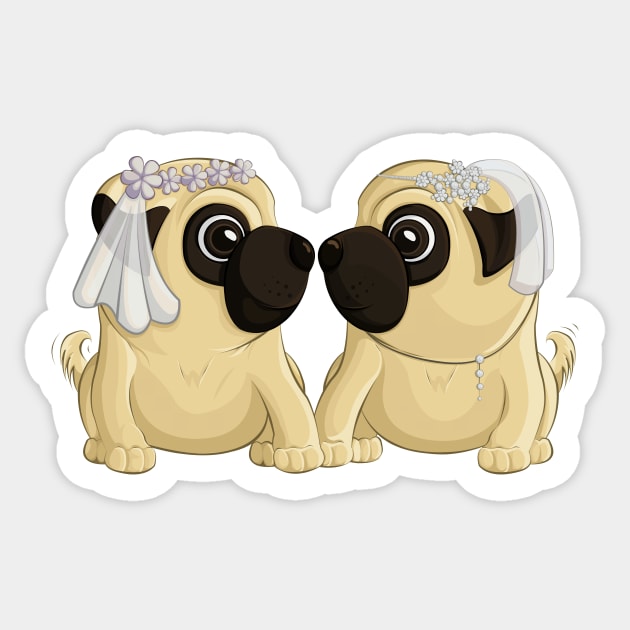 Bride Pugs Sticker by Art by Angele G